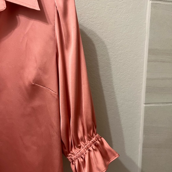 White House Black Market Coral Satin Blouse - Picture 2 of 4